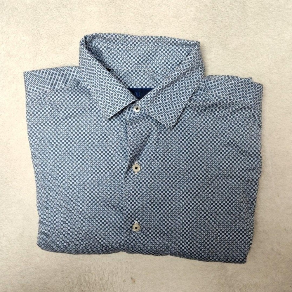 David Donahue Shirt Mens 16.5 Large Blue Geometric Point Collar Dress Fusion